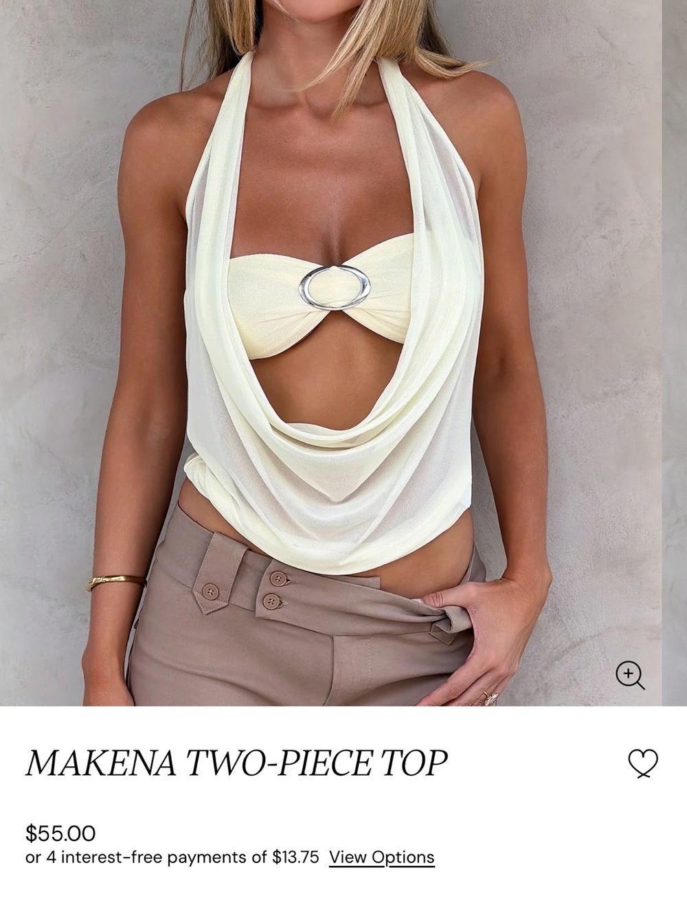 Tiger Mist Cream Draped Halter Two-Piece Top